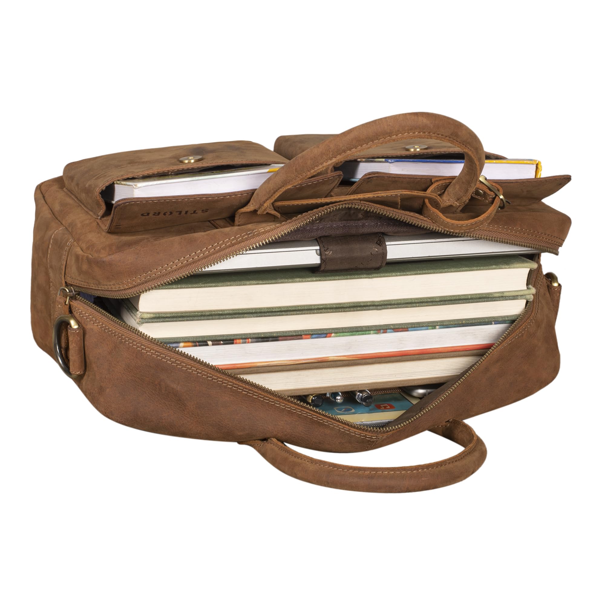 STILORD Carlo Große Umhängetasche Leder Lehrertasche Aktentasche Schultertasche Reise Beruf Freizeit 15,6 Zoll Laptop College Bag Arbeit Büro Farbe:Cognac - braun