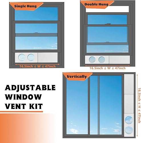 Miniatura 4 de GCGOODS Kit portátil de ventana de CA, kit de placas de sellado de manguera Daul para ventanas corredizas y colgadas de 5 pulgadas de diámetro,