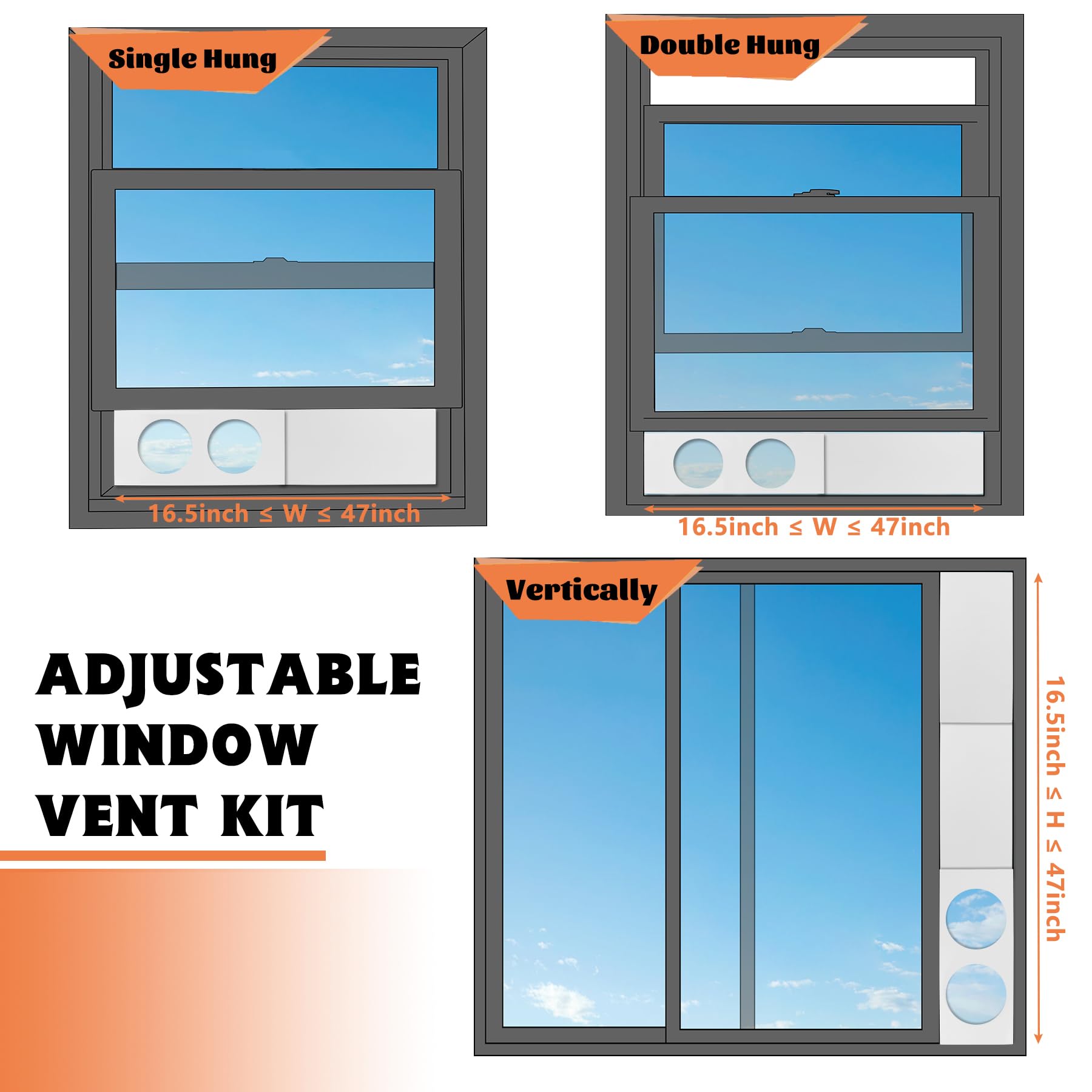 GCGOODS Kit de placas de sellado de ventana de manguera de aire acondicionado portátil, diseño de doble agujero, kit de ventana de CA ajustable con cinta de sellado de espuma, paneles de sellado