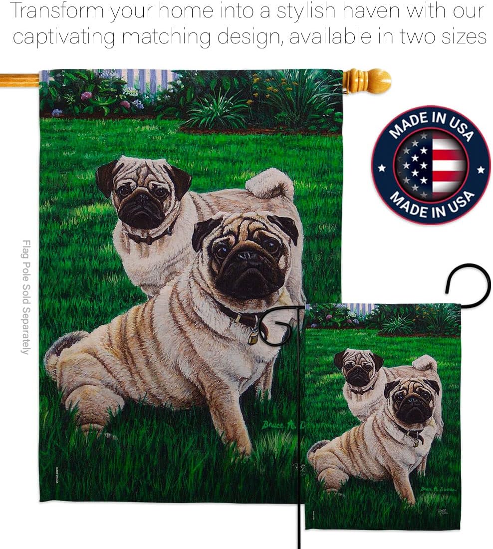 Breeze Decor - Pugs Love Nature - Everyday Pets Impressions Decorative Vertical House Flag 28" x 40" Printed in USA