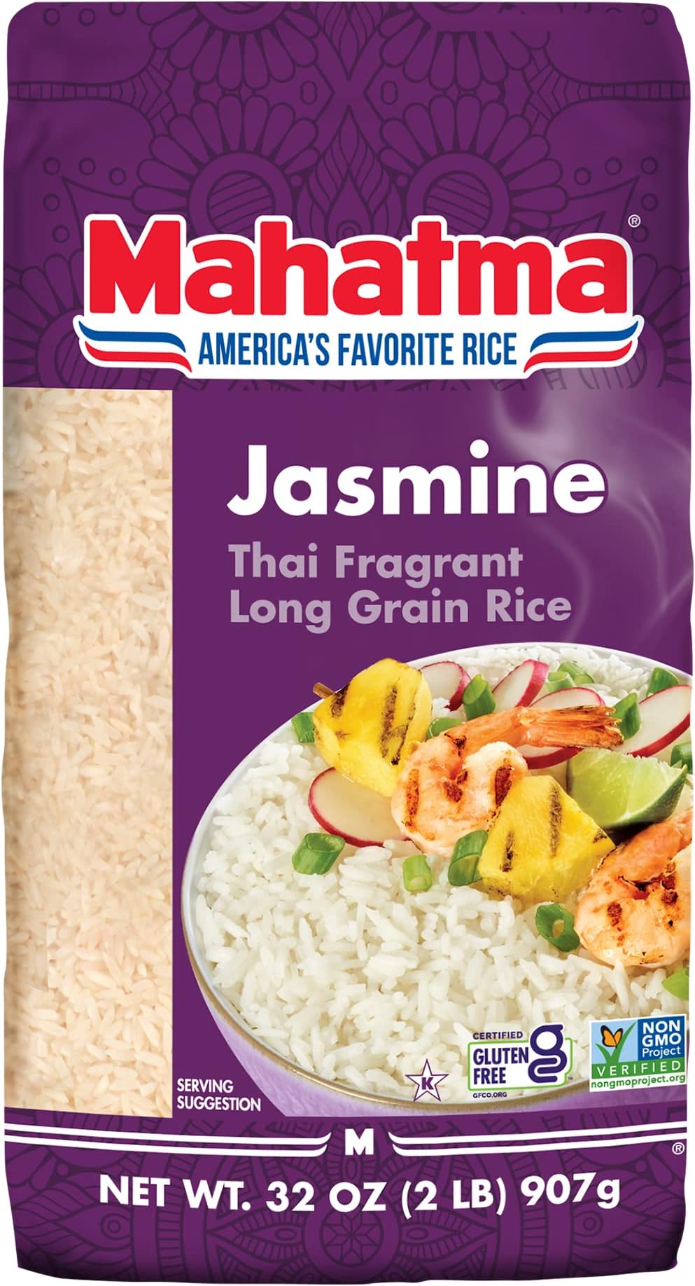Mahatma Jasmine, 2lb Bag of Rice, Thai, Indian, or Cambodian Fragrant Flavored Rice, Stovetop or Microwave