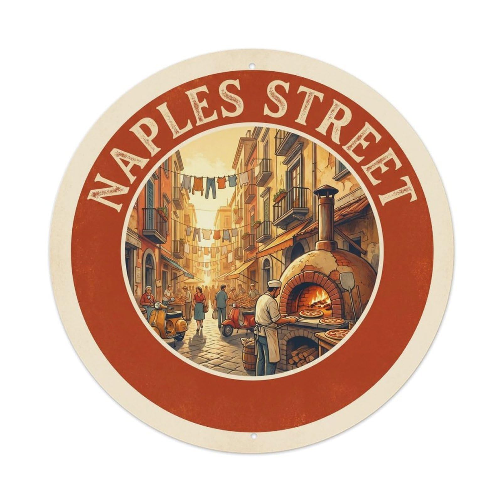Street Pizza Naples Italy Food Culture Travel Retro Metal Tin Sign