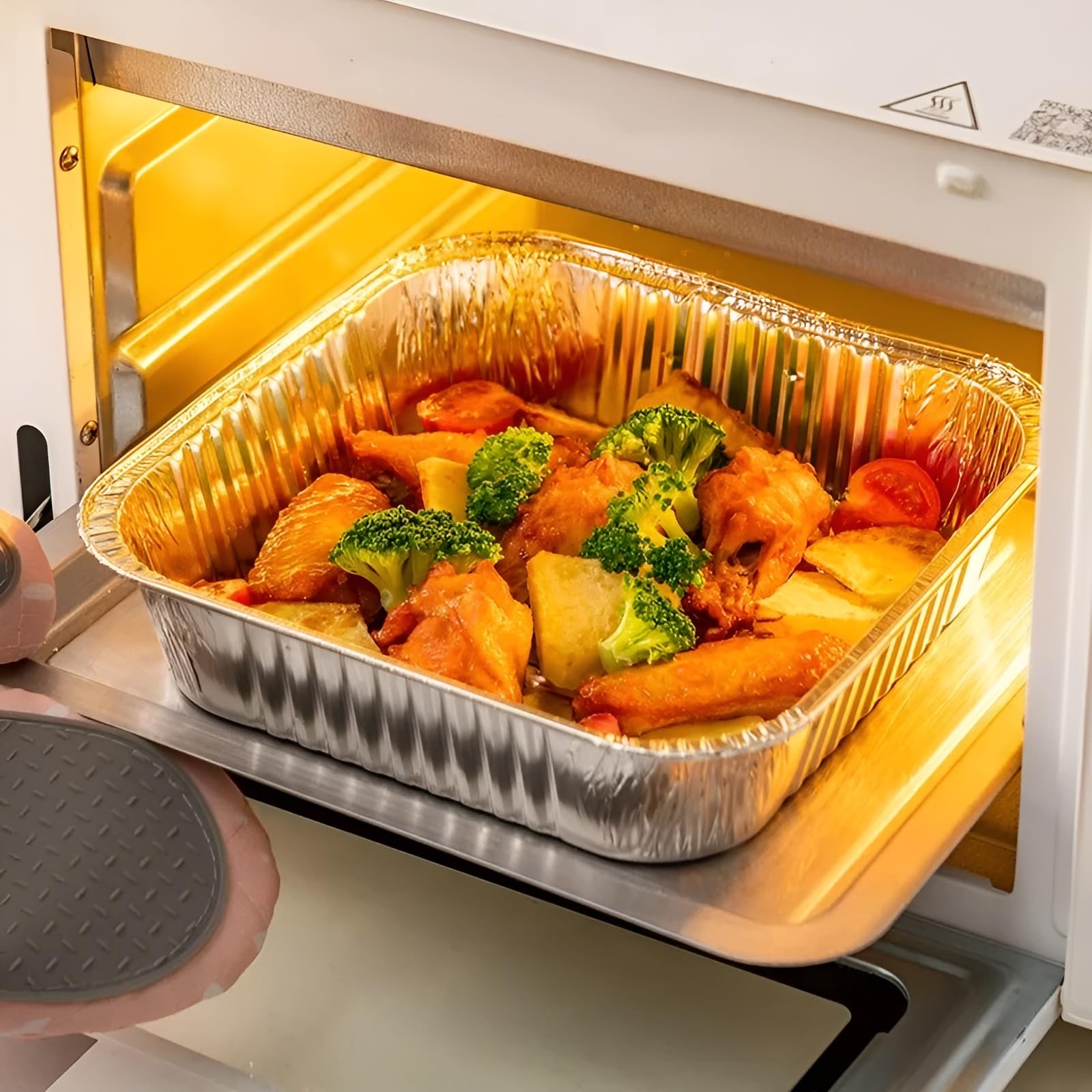 Kasaleti 40 Vaschette in Alluminio Rettangolari per Alimenti, Diverse Dimensioni, Argentate, Takeaway (12 Porzioni)