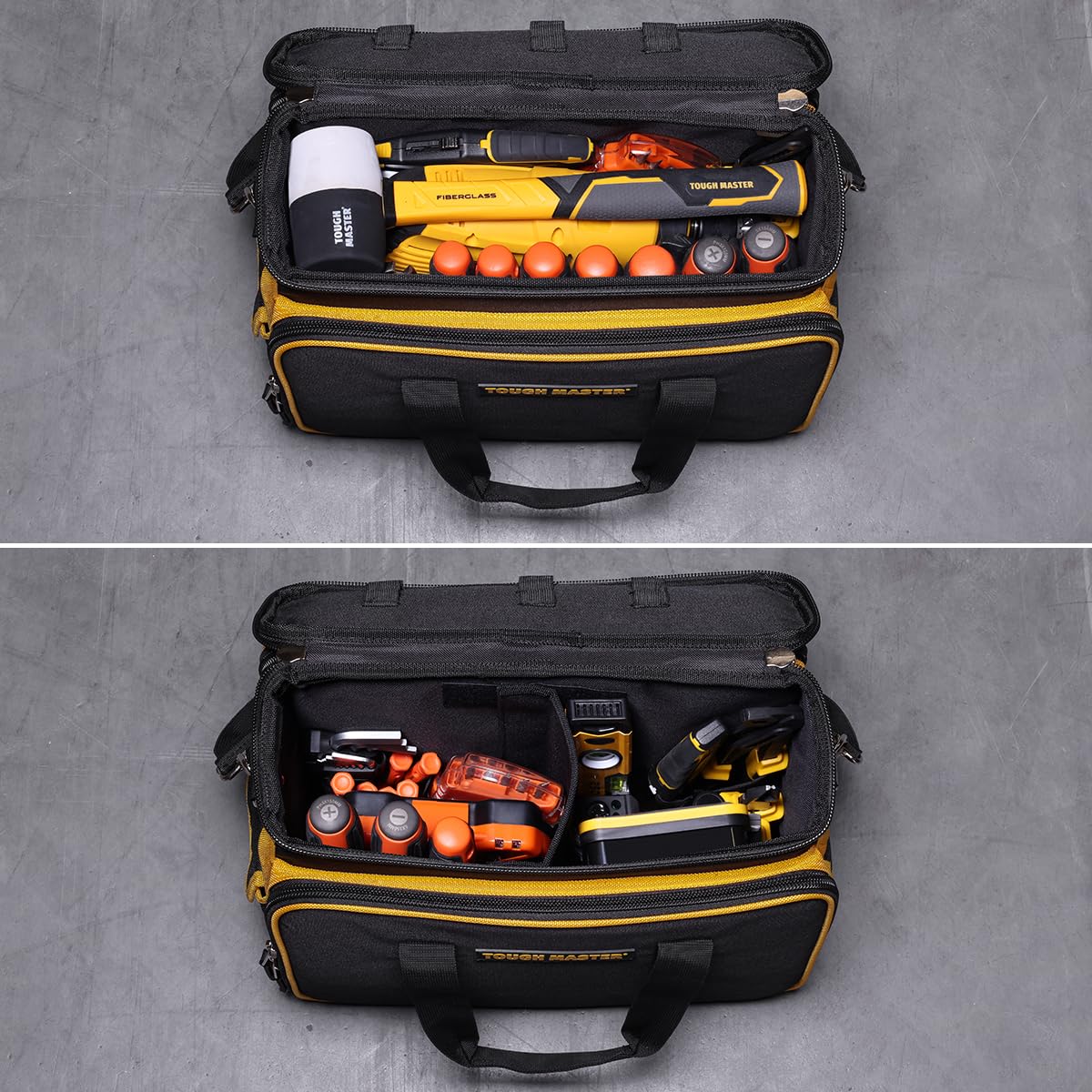 TOUGH MASTER Borsa Porta Attrezzi da Elettricista Tecnico Multitasche da 16 Pollici con Tracolla Staccabile