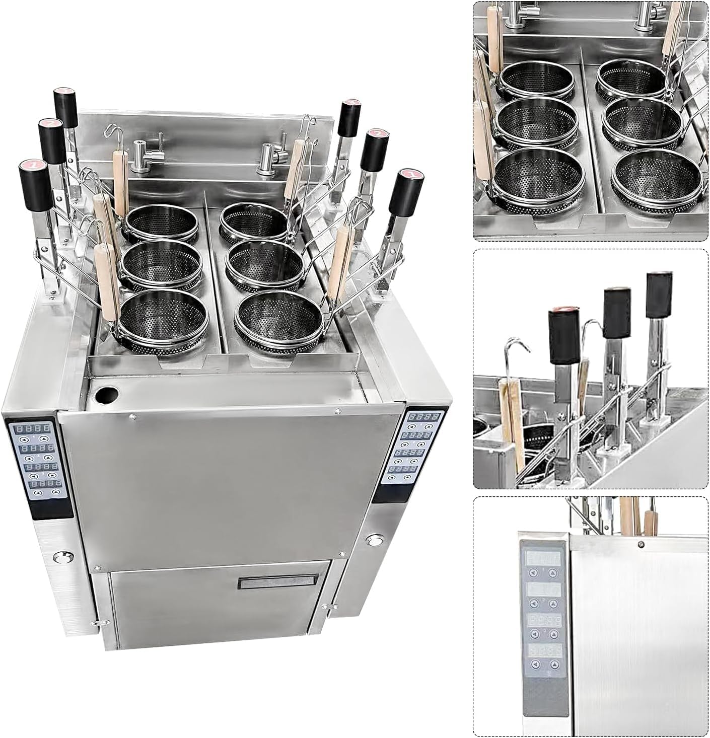 Cuocispa Automatico con 6 Cestelli - Macchina per Ramen E Noodles, Riempimento Automatico Dellacqua, Controllo Termostatico, Ideale per Ristoranti, Food Truck, Attrezzature per Cucine
