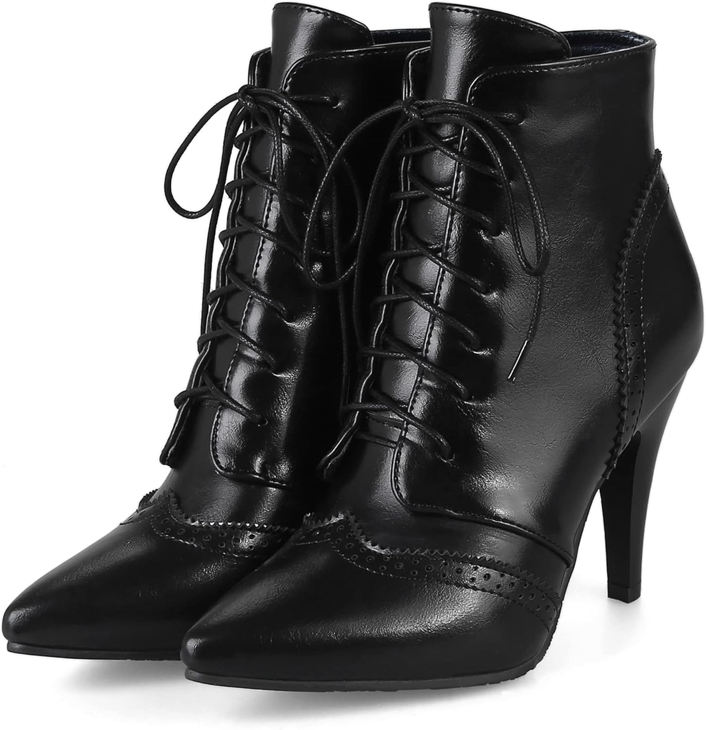Quimeir Womens Stiletto Ankle Boots Pointed Toe Lace Up High Heel Booties