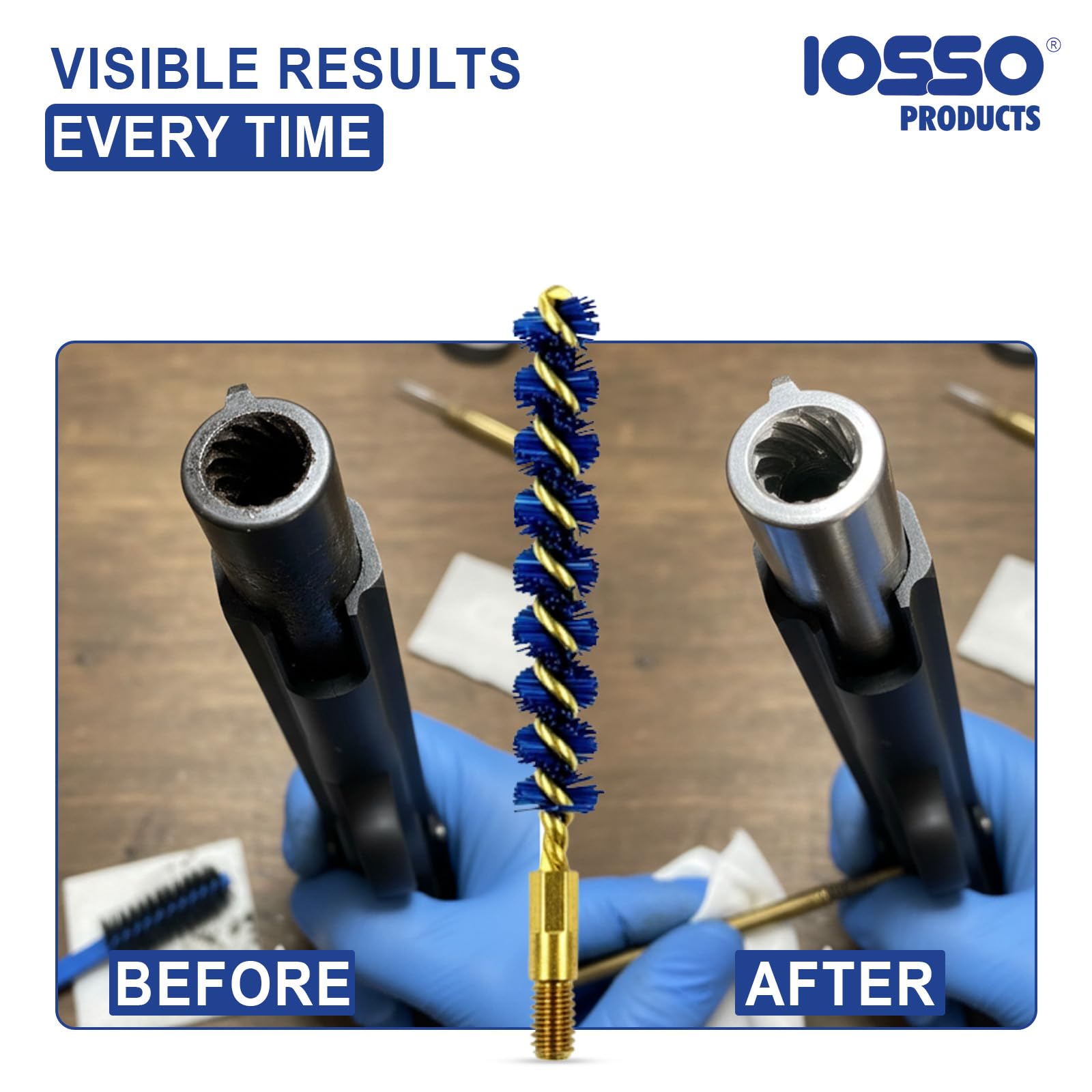 Iosso Premium Bore Brush – Blue Synthetic Fiber – Durable, Long-Lasting Tool for Gun Maintenance – Made in USA Bore Cleaning Brush (6mm/.243/.25 Cal Rifle BORE Brush)