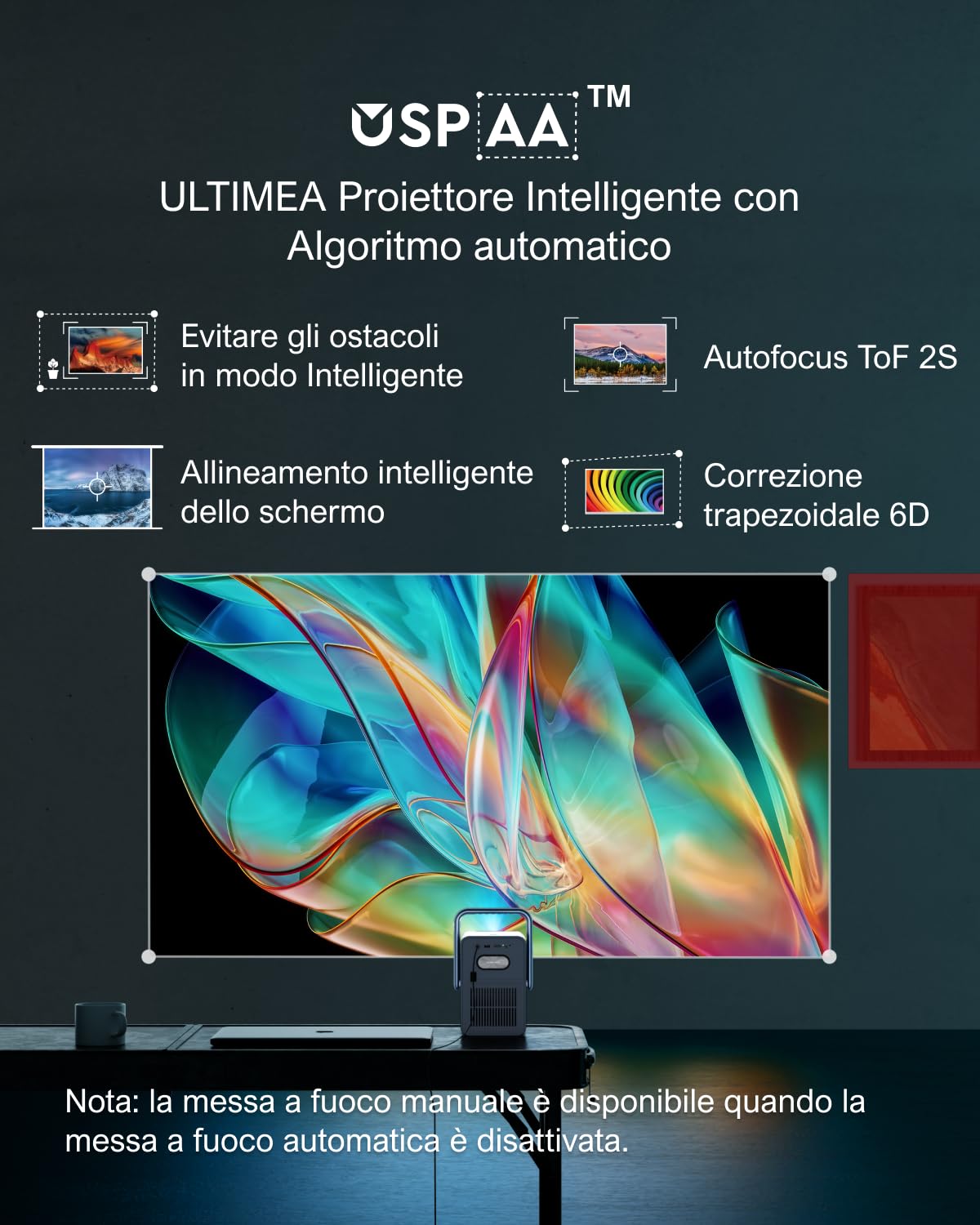 ULTIMEA Proiettore 4K Supporto Android TV 11.0 con Netflix, Videoproiettore 1000 ANSI Lumen, Dolby Audio, Bassi profondi, Design Maniglia, Home Cinema Portatile Proiettori 1080P Nativo, Poseidon E40
