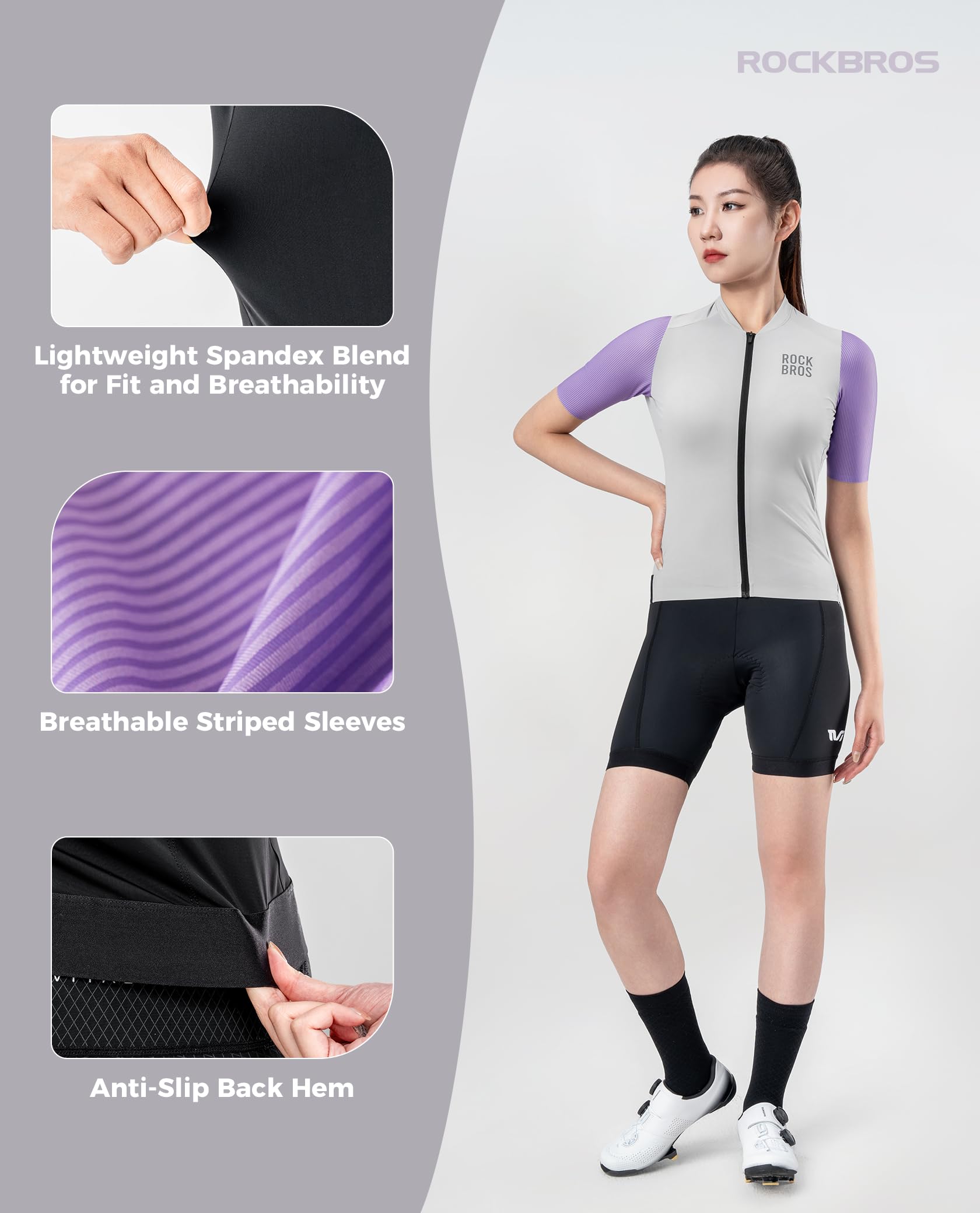 ROCKBROS Magliette da Ciclismo da Donna, Maglia Ciclismo Estiva Donna, Maglia Manica Corta da Ciclismo Traspirante Asciugatura Rapida, Abbigliamento da Ciclismo Donna per Bici da Strada, MTB, 3 Tasche