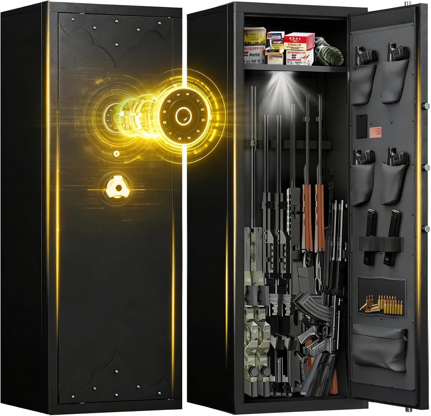 KAER 12-15 Rifle Gun Safe, Home Safes for Rifles and Pistols, Large Unassembled Rifle Safe with 3 Removable Gun Racks, Digital Gun Cabinet with 4 Pistol Pockets