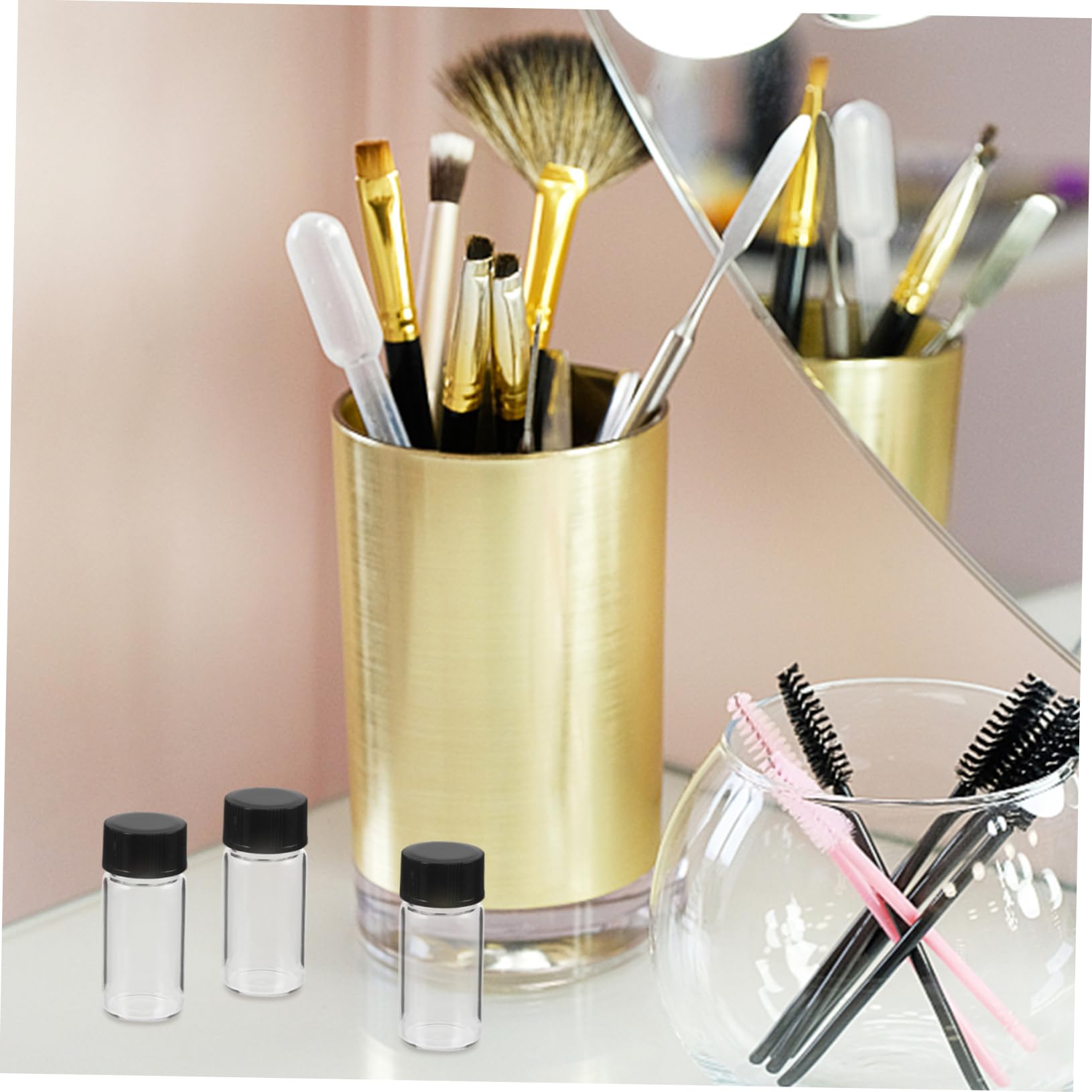100 Stück 5ml Glasprobenfläschchen Transparent mit Deckel | Flacher Boden, Schwarze Kappen, aus Glas und Kunststoff, für Laborproben, Kompakt Transportierbar