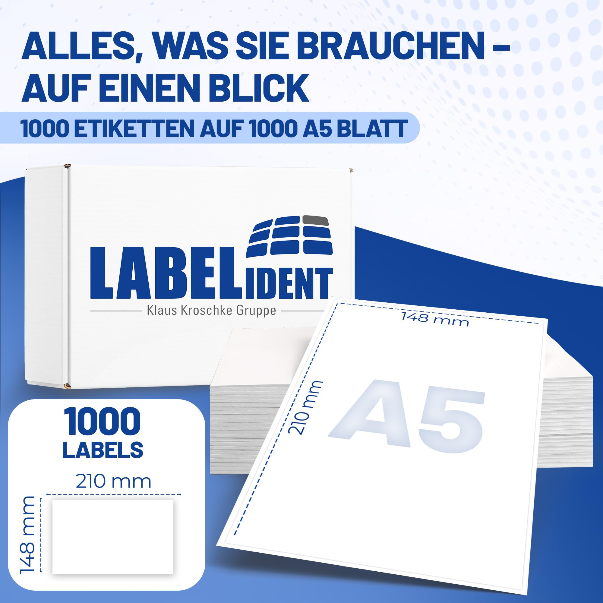 Labelident Étiquettes d'expédition A5 autocollantes 210 x 148 mm blanches 1 000 pièces papier pour DHL DPD Fedex GLS Hermes