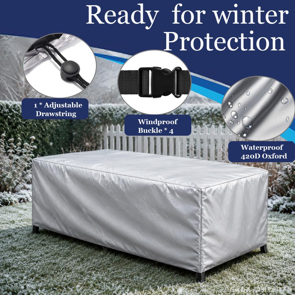 Copertura per Mobili da Giardino 270x220x220 cm Telo Copritavolo Esterno Impermeabile in 420D Oxford, Fodera Protettiva Rettangolare Resistente all'Inverno per Tavolo, Panca o Sdraio,Argento