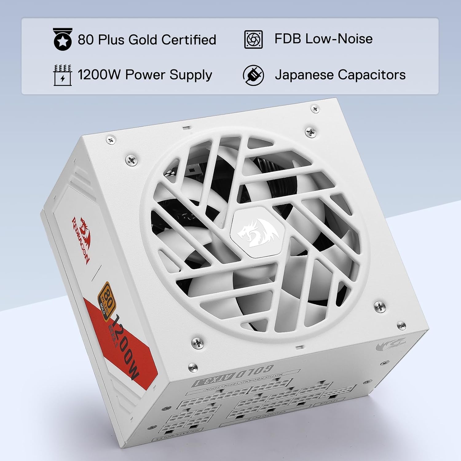 Redragon RGMS-1200W PRO 80+ Gold 1200 Watt Power Supply w/Upgraded ATX 3.1 & PCIe 5.1 Fully Modular, Compact 150mm Size, Smart ECO Low Noise Fan, 100% Japanese Capacitors, Full Mod Cables - 2