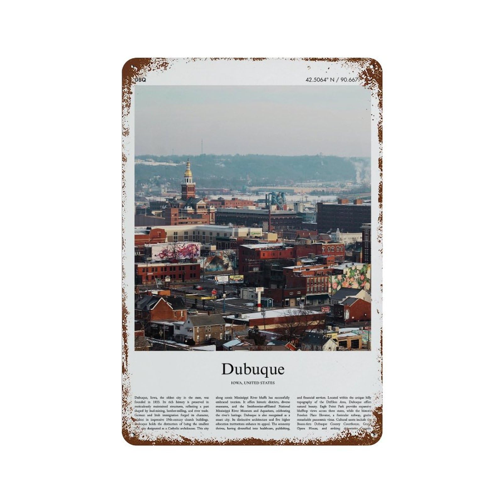xiaoxiaoshen Dubuque Iowa, United States, USA City Scenery Wall Decor Art Metal Tin Poster Modern Home Decor Art Home Bar Shop Decorations Vintage Sign 30x20cm