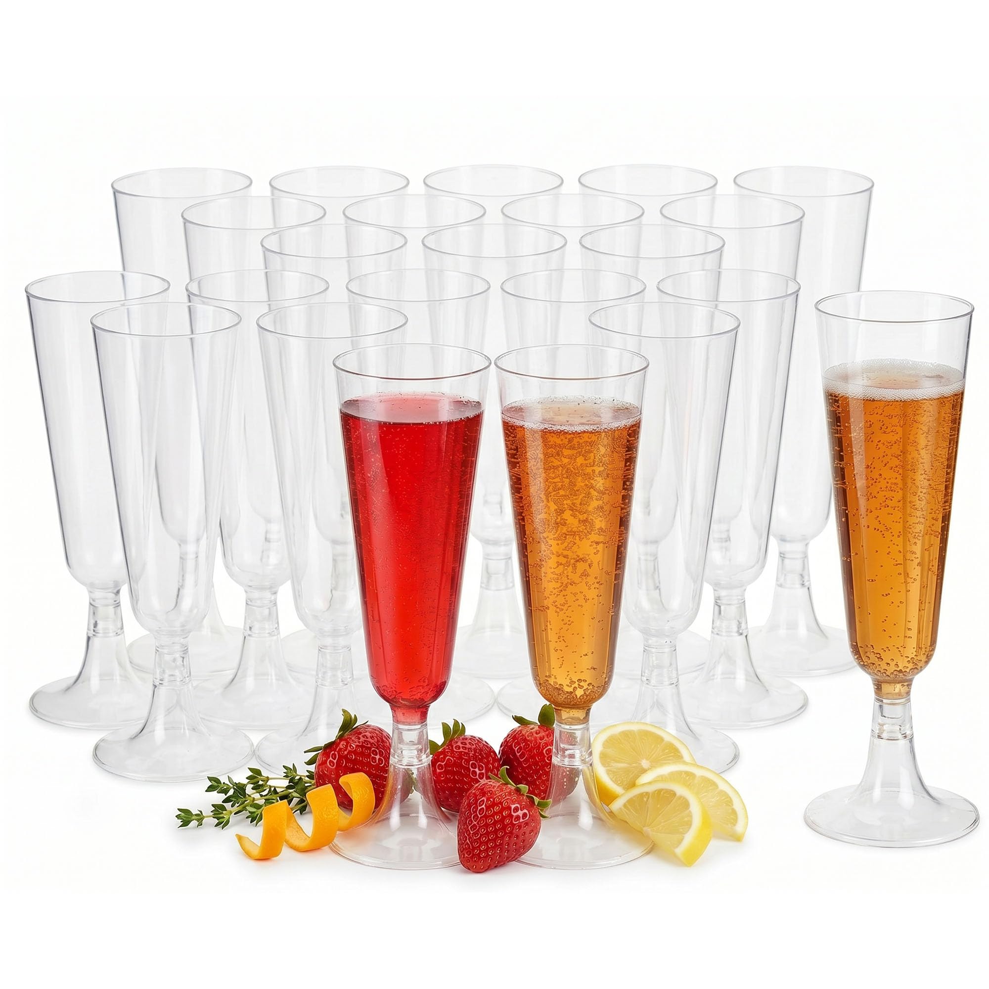 50 Pcs Clear Plastic Champagne Flutes, 150ml / 5oz Reusable Plastic Champagne Glasses, Transparent Stemmed Party Prosecco Glasses for Cocktail, Wine, Dessert, Parties, Weddings, Birthdays, Anniversary