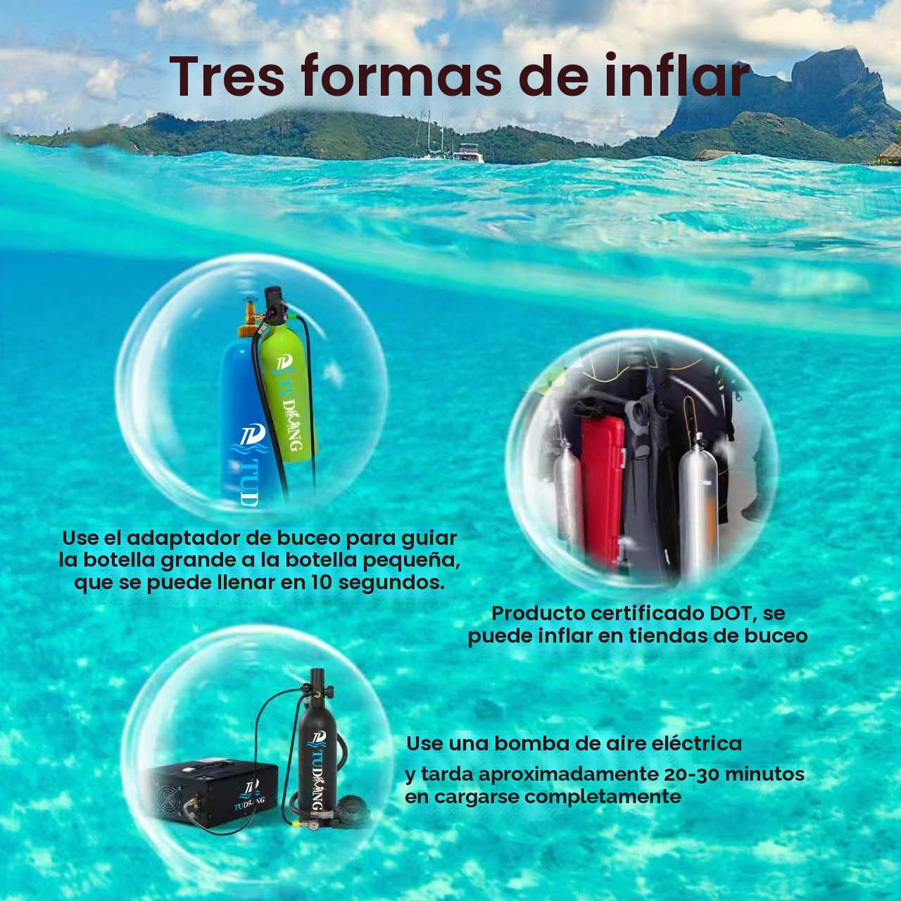 TUDIVING-2L Tanque de Buceo bajo el Agua con 25-30 Minutos de respiración, Cilindro de Buceo portátil, Juego de Snorkel para Buceo