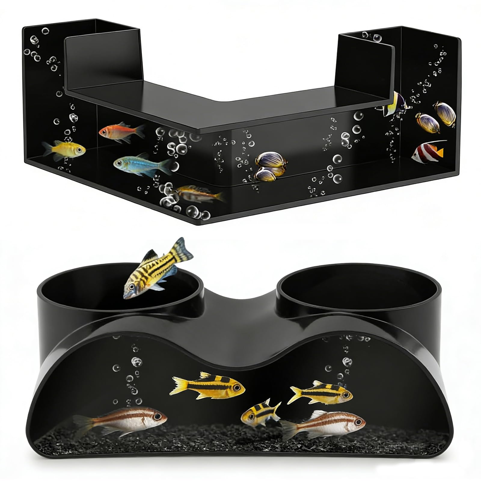 2 Pezzi Grotta Tunnel per Acquario Tunnel Pesci (21cm/12,8cm) Grotte Sotterranee Acquario Angolare Plastica con 2 Ingressi, Nascondiglio 360° per Gamberetti Pesci Granchi