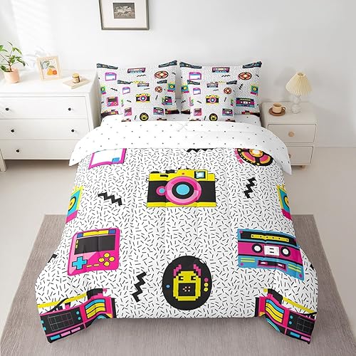 Erosebridal Juego de ropa de cama retro con música de Memphis, 7 piezas, tamaño matrimonial de los años 80 y 90, ropa de cama en una bolsa con