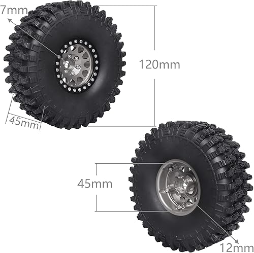 Miniatura 2 de HobbyPark 1.9 Ruedas y neumáticos Beadlock de 4.72 pulgadas de altura con herramienta de montaje para Traxxas TRX4 Axial SCX10 II III Redcat Gen8