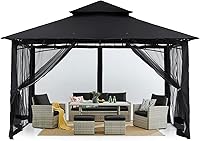 MASTERCANOPY 11x11 Outdoor Patio Gazebo with Netting Walls, Rustproof Steel Frame, UPF 50+ Roof - Black