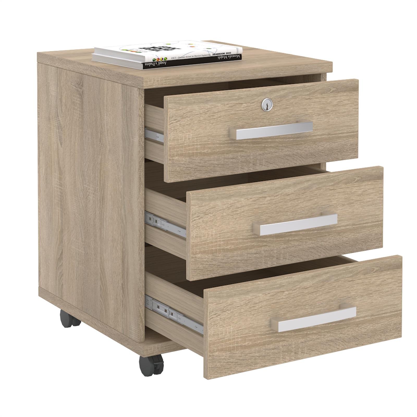 CARO-Möbel Rollcontainer Bürocontainer Büroschrank Vancouver, in Sonoma Eiche, abschließbar mit 3 Schubladen, 44 x 58 x 45 cm