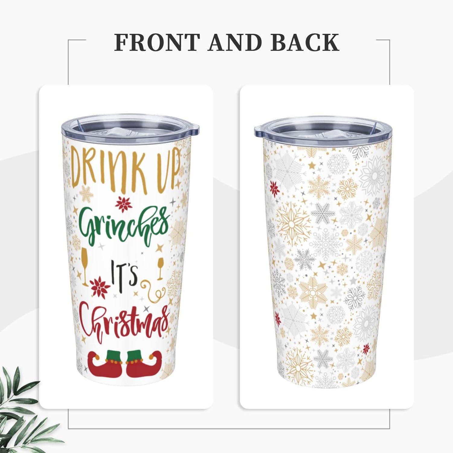 Worltoldb Christmas 20oz Insulated Stainless Steel Tumbler With Lids And Straws Stainless Steel Double Wall Vacuum Insulated Travel Coffee Mug Leak-Proof Lid & Flip Lid For Hot And Cold Drinks - Image 2