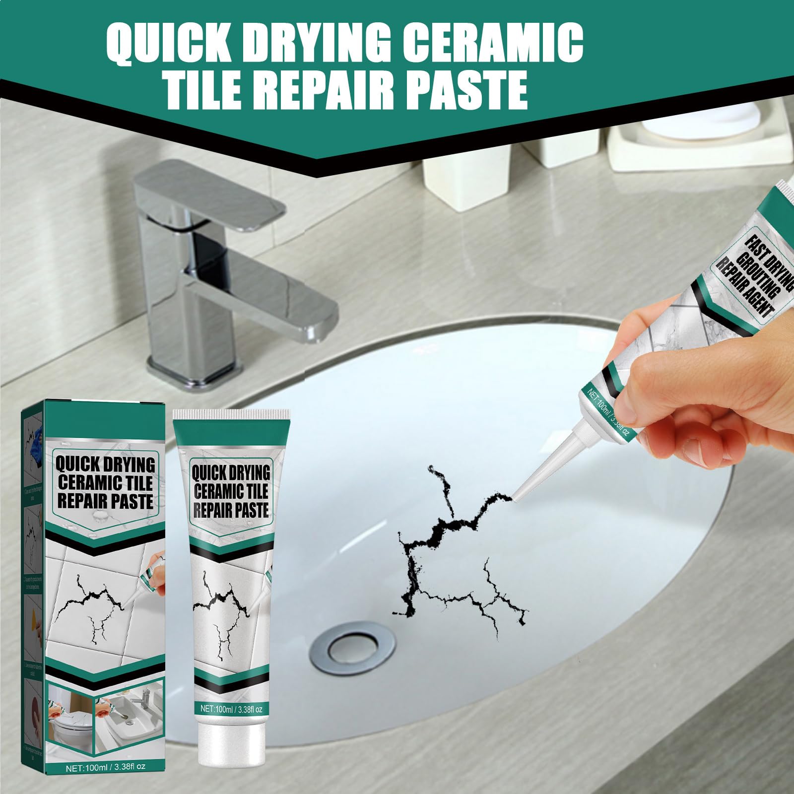 Pasta per Riparazioni in Porcellana,Riparazione di Piccoli Fori per Piastrelle di Ceramica,Ceramic Tile Repair Paste,Riparazione Di Piccoli Fori Ad Alta Resistenza,Kit Riparazione Vasca Bagno Bianco