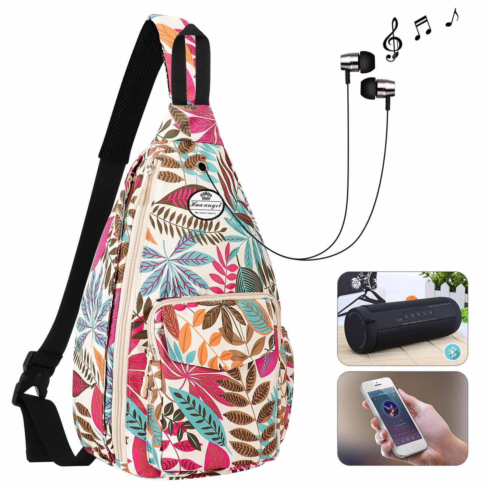 HUA ANGEL Sac Poitrine Homme Femme ave Bandoulière & Multi Poches Léger Petit Sac de Sport en Nylon Sac Bandoulière à Dos Anti-vol pour Voyage Travail Cyclisme Moto Running Gym Pickleball - 3