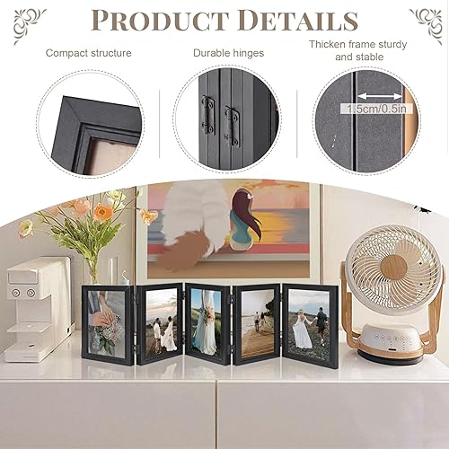 Miniatura 2 de Marco de fotos con 5 bisagras, marco de fotos plegable de 5 x 7 pulgadas con acrílico de alta definición, decoración de escritorio de collage de