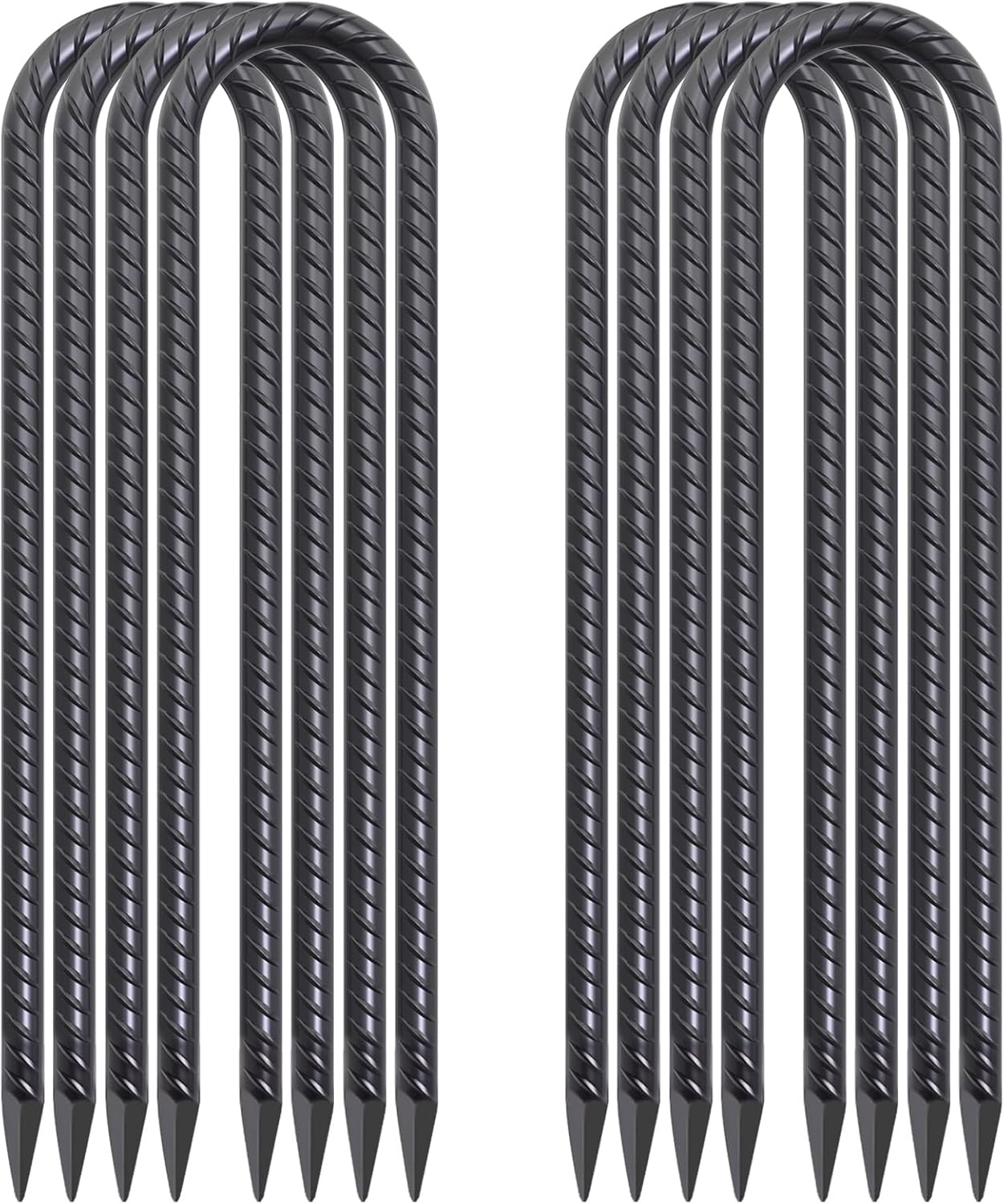 Trampoline Anchors 18 Inch, 1/2 Inch Diameter U Shaped Wind Stakes Heavy Duty Rebar Tent Stakes Chain Link Fence Spikes for Swing Set Soccer Goal Black Coated (8 Pack)