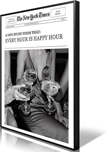 VERENIX Arte de pared de moda, póster estético de preppy, estampado de champán divertido en blanco y negro, citas de humor de Nueva York, decoración