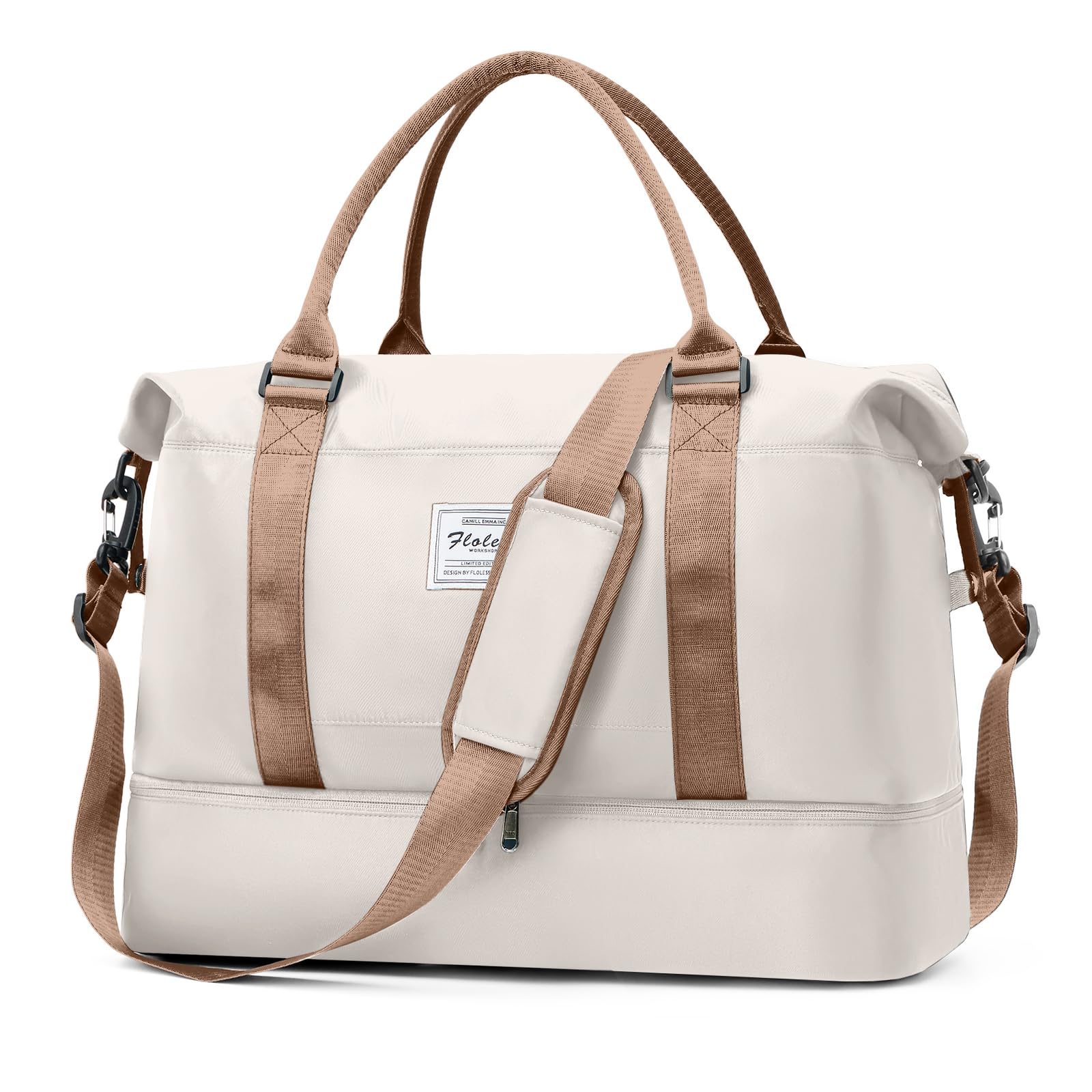 HPLQQ Sac de Voyage Femme, Bagage Cabine 45x36x20 Easyjet, Imperméable Sac fourre-Tout de Sport pour Week-End pour Travel Gym Danse avec Compartiment Chaussures,A01-Marron Beige