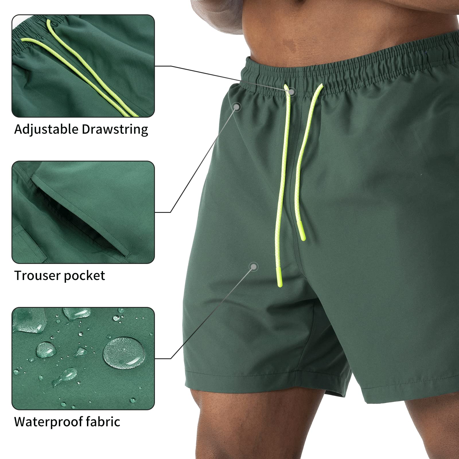 EDOTON Costumi da Bagno Uomo, Leggeri ad Asciugatura Rapida Costume Piscina Uomo Lungo Impermeabili Costume Uomo Mare con Cintura Regolabile e Tasche/Nuoto/Surf/Casual