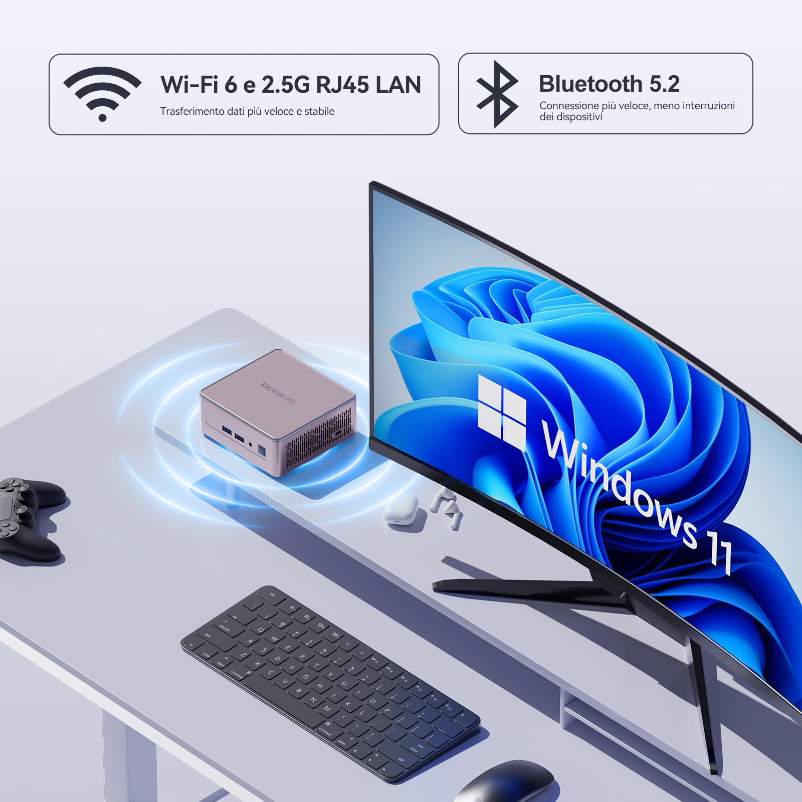 GEEKOM A5 Mini PC[Prestazioni Dominanti] | Con AMD Ryzen 7 5825U e Vega 8 Grafica|16GB RAM e 512GB SSD|Pronto all'uso|LAN 2.5G|USB4 e HDMI| Slot SD| Raffreddamento Ultra-Silenzioso(Garanzia 3 Anni)