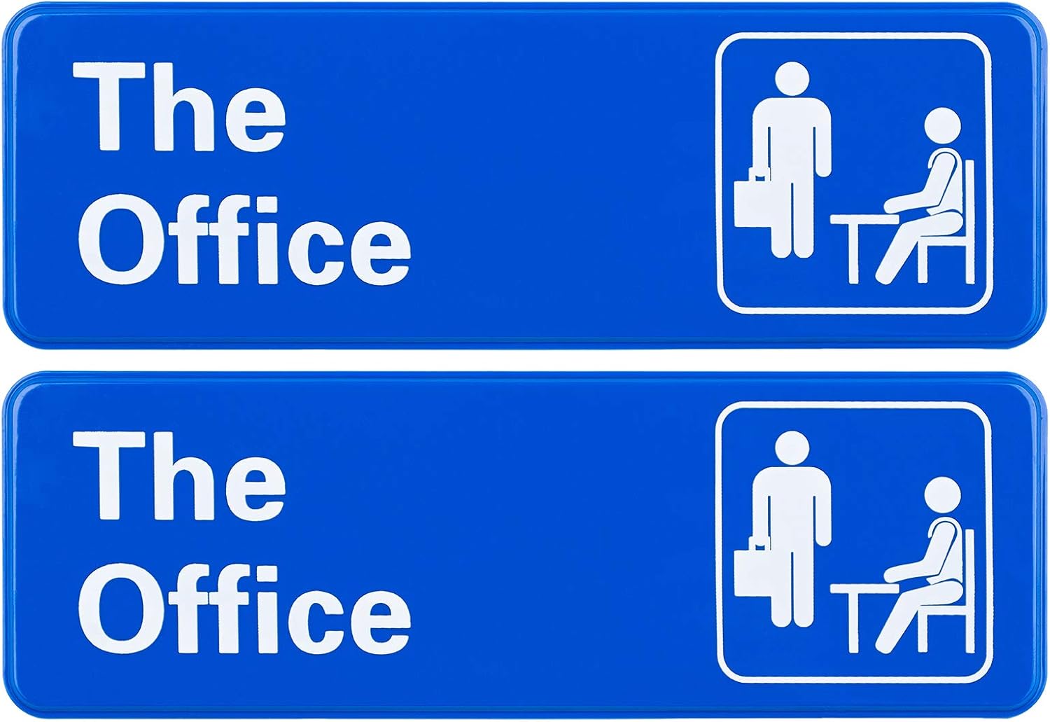 Excello Global Products Easy to Mount 9 by 3 in Informative Plastic The Office Sign with Symbols, Blue, Pack of 2