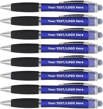 Personalized Custom Pens with LED Light Laser Engraved Name TEXT Logo Touch Screen Stylus Gift Ballpoint Pen 100-500 Pack Blue