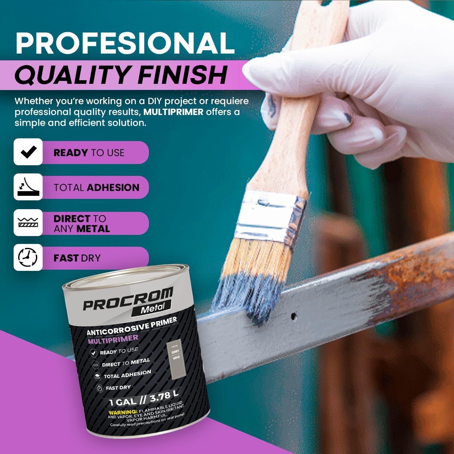 Multiprimer – Direct-to-Metal Primer Paint, Rust Preventive Metal & Plastic Primer – 1 Gallon / 3.78L | Strong Adhesion, Corrosion Protection, Indoor & Outdoor Use