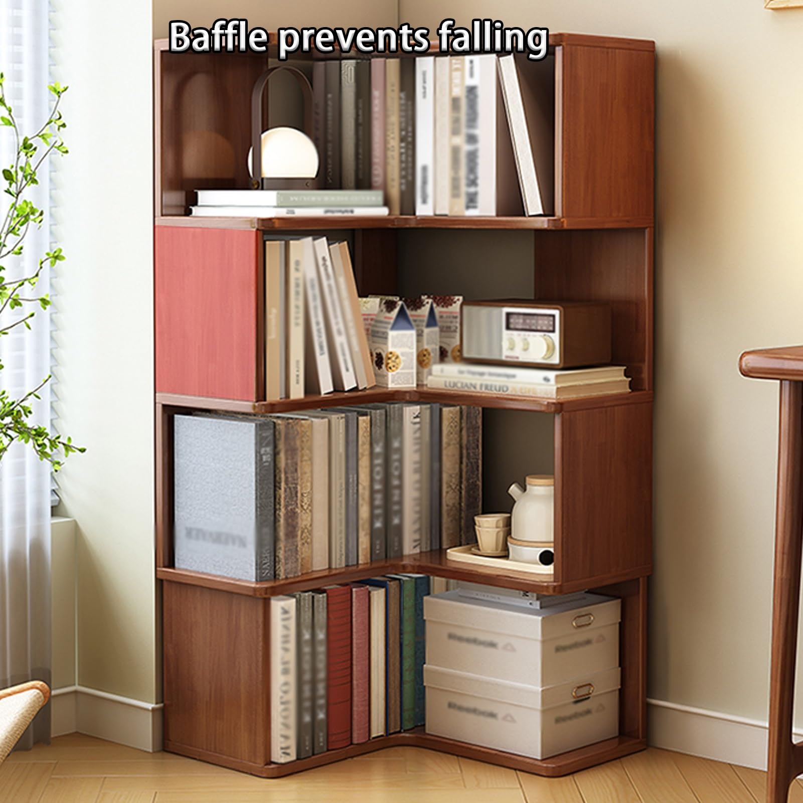 Libreria angolare a forma di L, scaffale angolare per piante, espositore multiuso, per piccoli spazi (naturale)