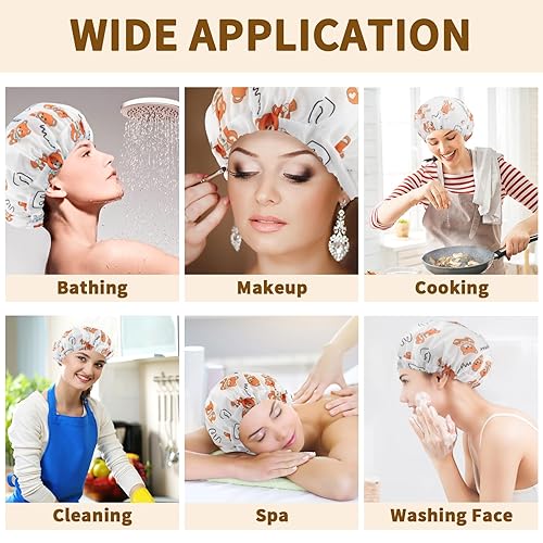 Miniatura 6 de WINSTECK 3 gorros de ducha para mujer, cómodos y extra grandes y de doble capa, impermeable, diseño de gran tamaño, dobladillo ajustable para todas