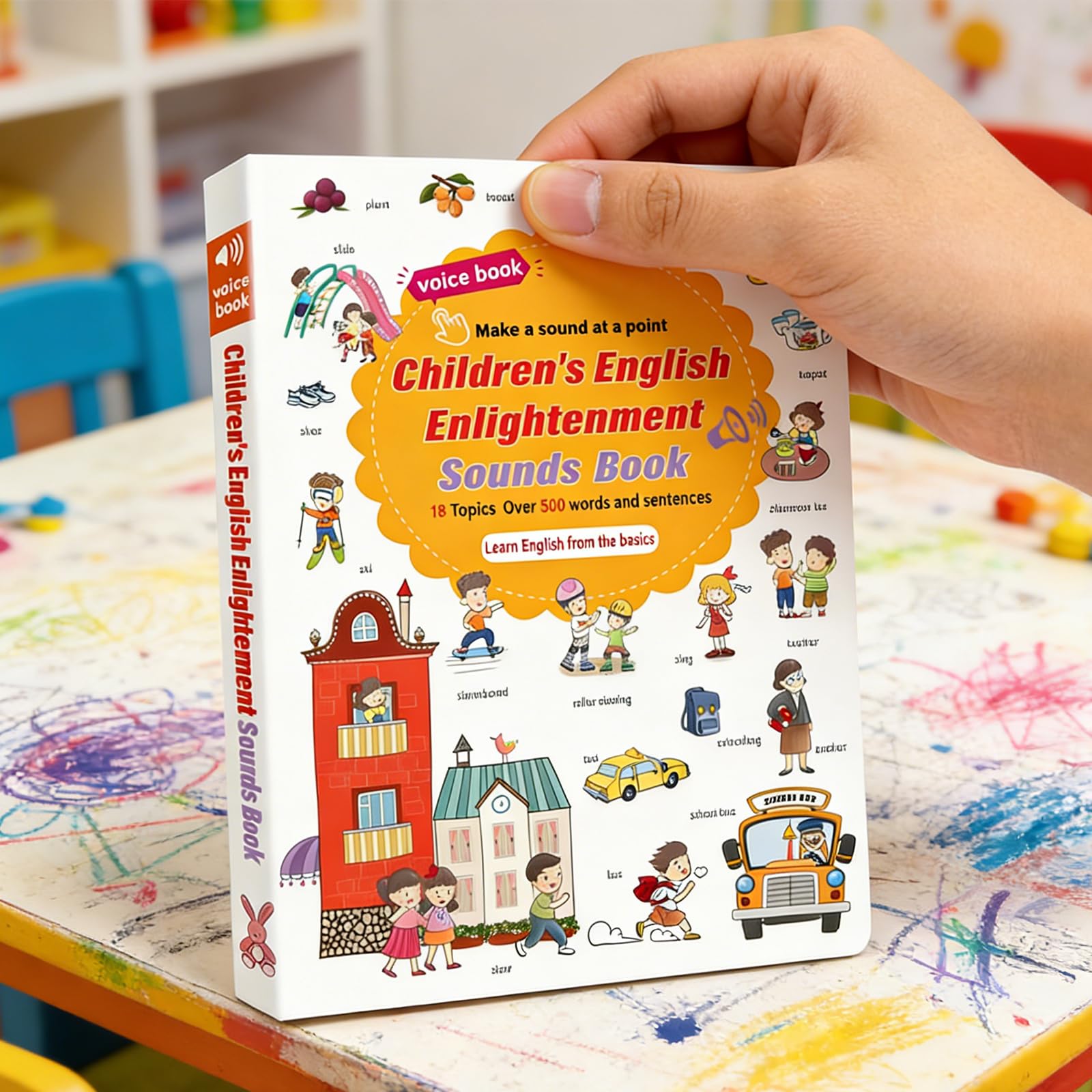 Libro di Apprendimento Audio di 500 Parole in Inglese, Libro Sonoro Interattivo per Bambini con 18 Temi Quotidiani, Giocattolo Educativo Divertente per Bimbi dai 2 ai 6 Anni