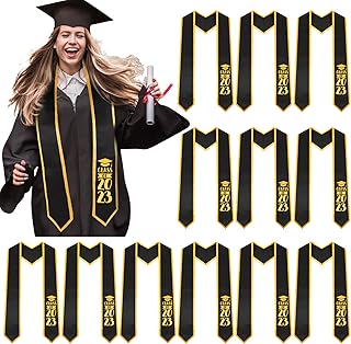 12 Pcs Graduation Stole Class of 2023 Graduation Stole Sash Unisex Graduation Sash Angled End with Gold Trim Honor Stole Sash for Adult Men Women Graduation, 60 Inch Long