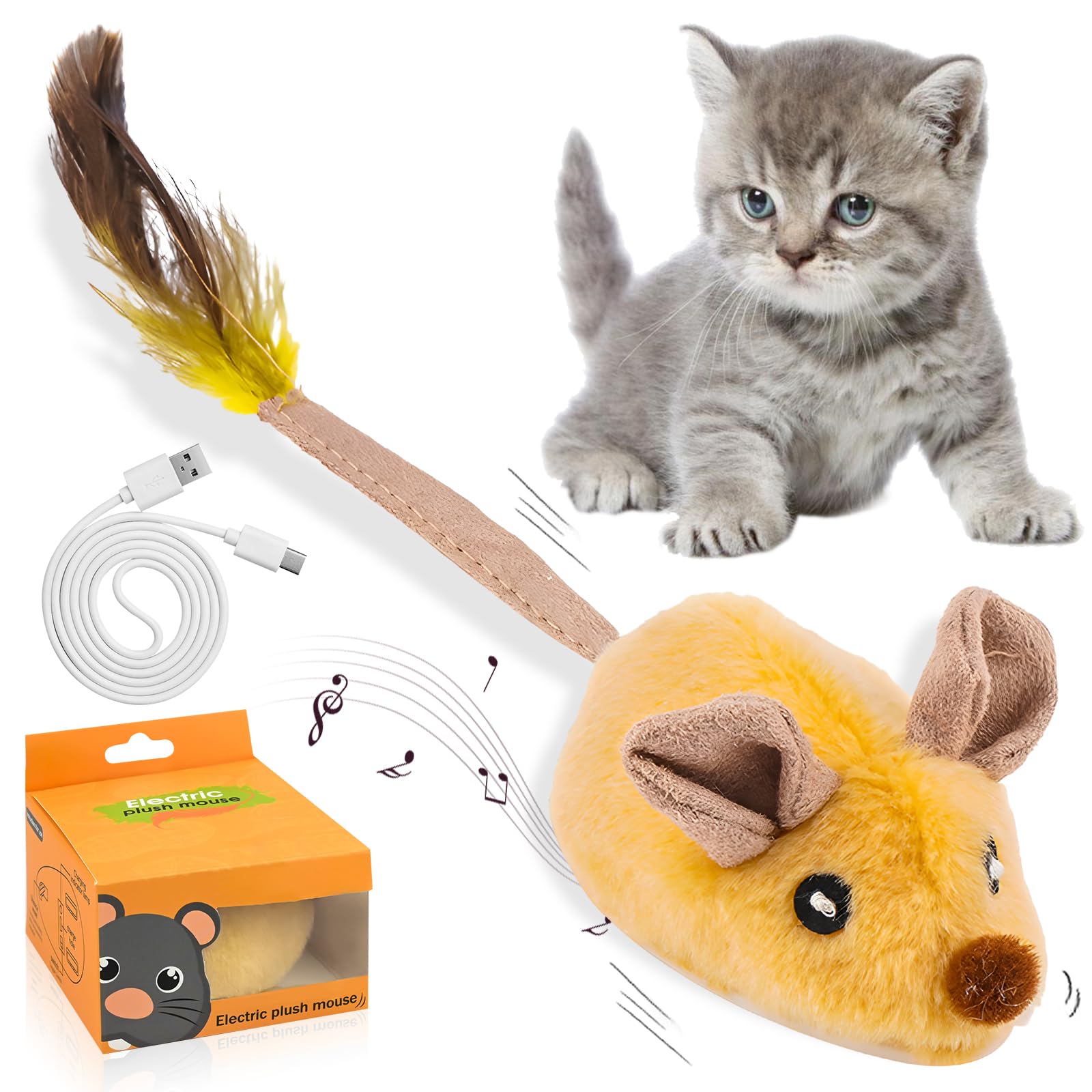 SIMDAO Cat Toys Interactive for Indoor Cats, Electric Automatic Moving Mouse Cat Toy Self Play with Squeaky Sound Dynamic Magic Tail, Rechargeable LED Mice Cat Toys for Bored Cats, Kitten M