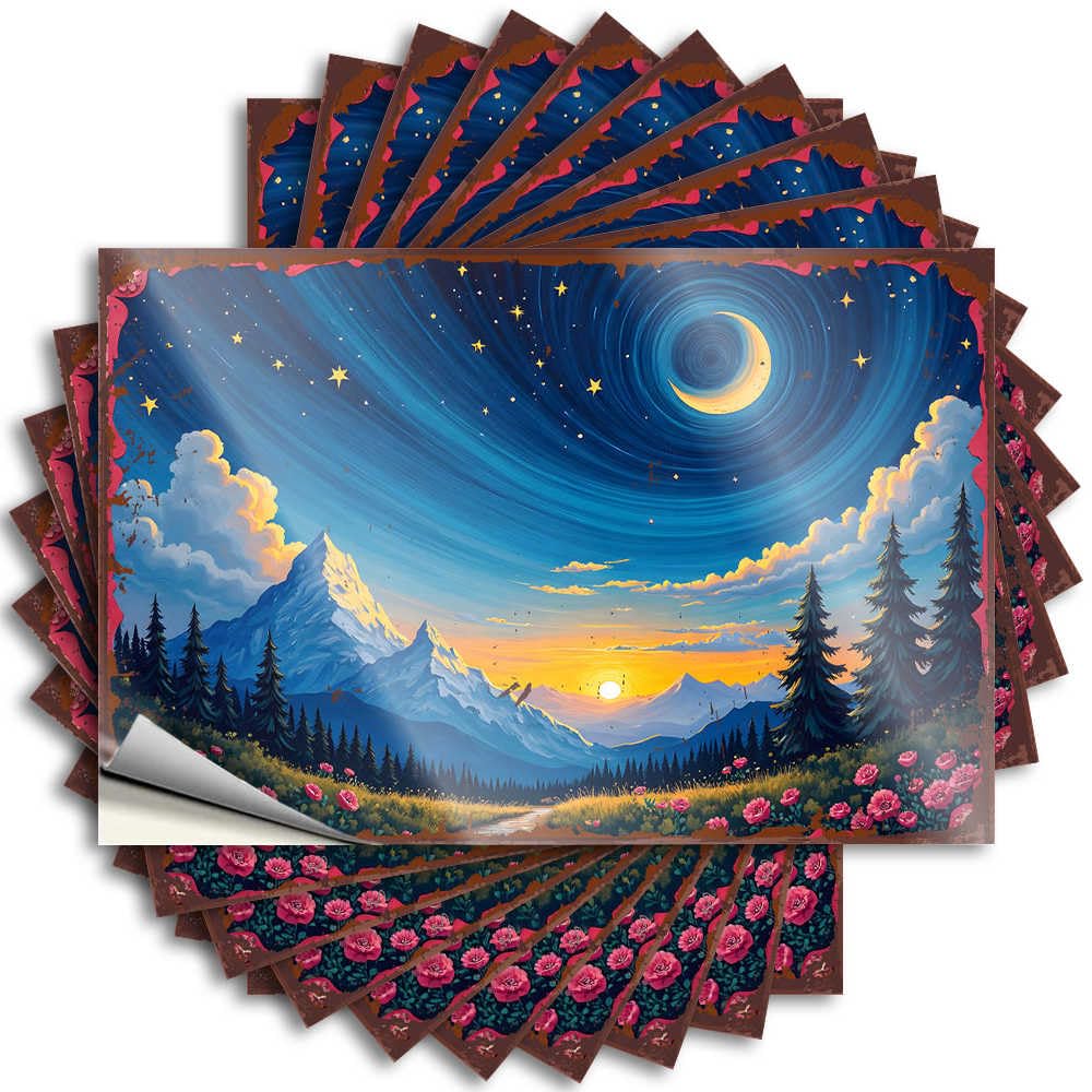 Cheap Bumper, Fall Tumbler Starry Night Serenity: Mountains, Trees, and Flowers Under A Twis | Funny Quote Absorbing Decals(8X12CM)