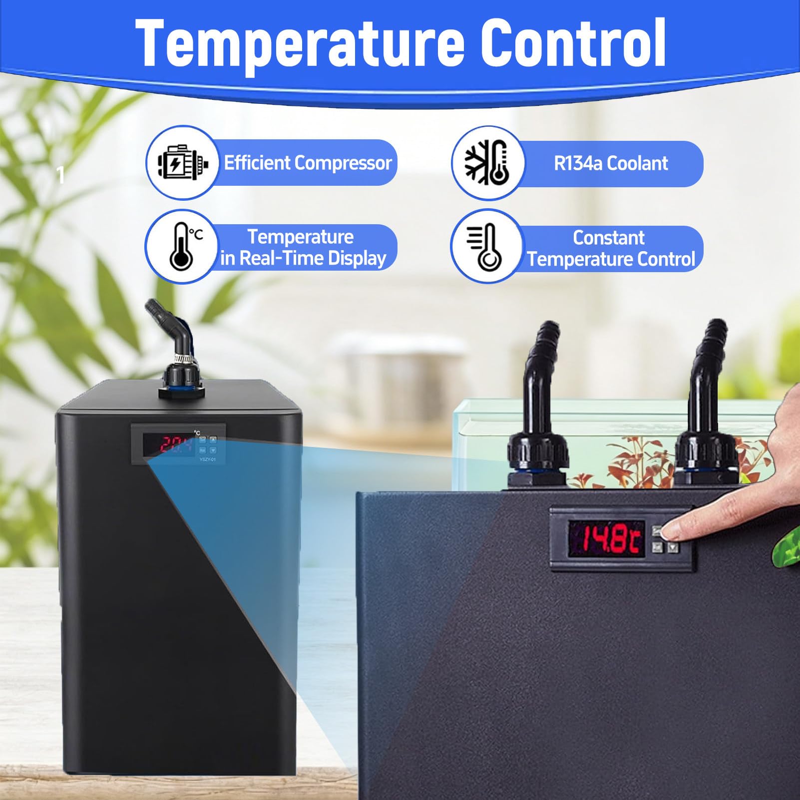 Aquarium-Kühler (160 l / 300 l / 500 l) für Aquarien und Hydroponik-Systeme – inklusive Tauchpumpe und Wasserschlauch – geeignet für Axolotl sowie Süß- und Meerwasseraquarien. 300L