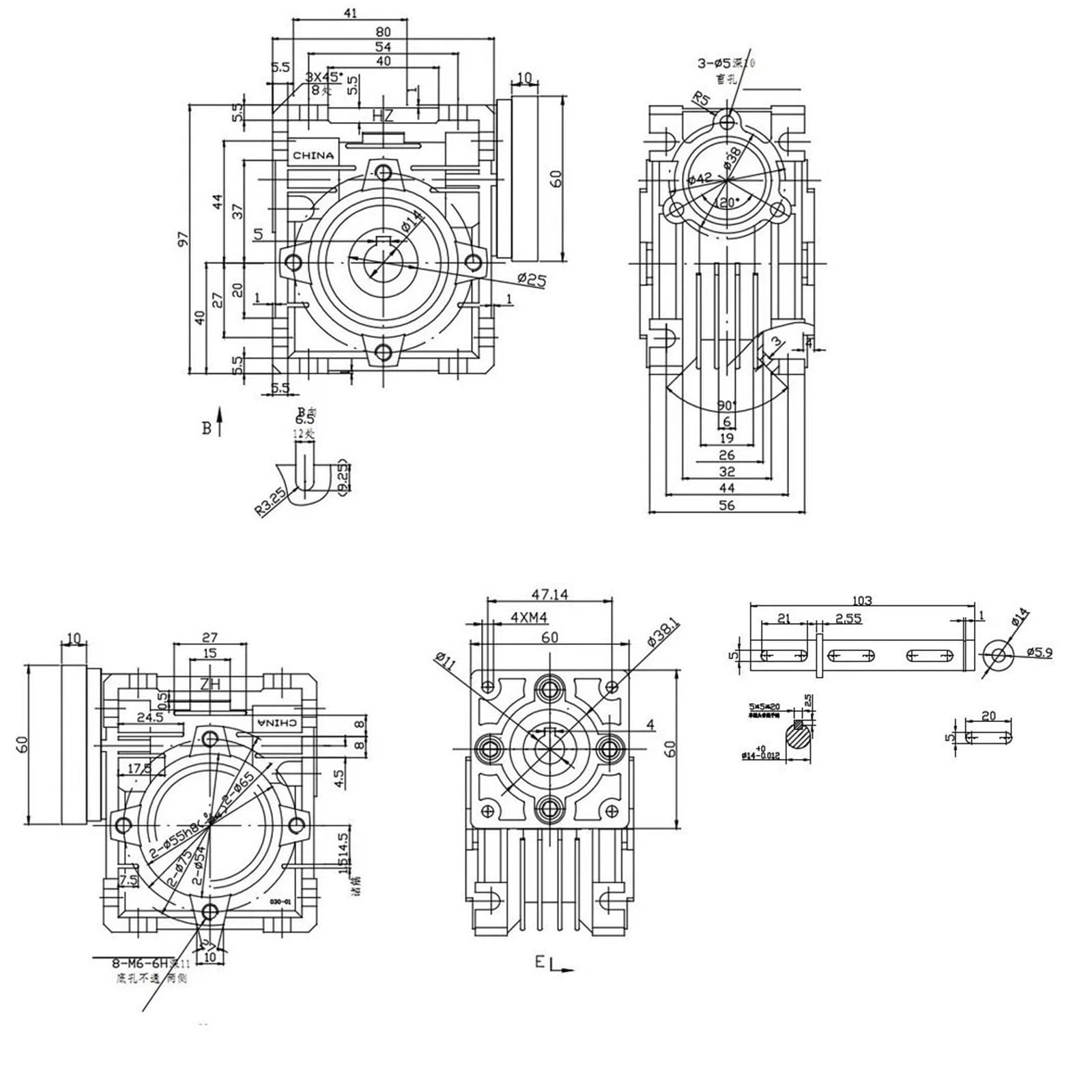 Kegelradgetriebe, Schneckengetriebemotor, Nema 23 Schrittmotor, Schneckengetriebe, 14 mm Abtriebswelle, selbsthemmendes Untersetzungsgetriebe, 1,8 Nm, 3 A, verschiedene Größen