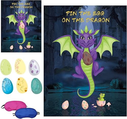 Pin de juego de fiesta de dragón, el arco en el dragón, paquete de 36 calcomanías de huevo de dragón para tema de dragón, Halloween, Navidad,