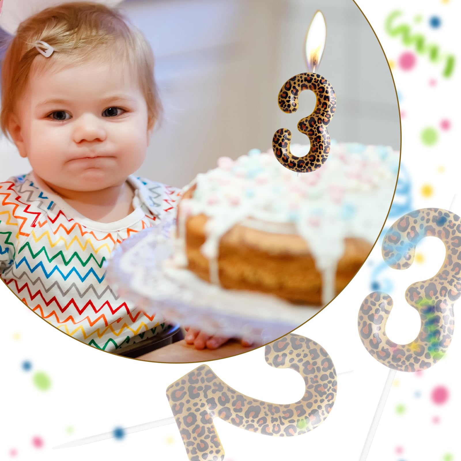 Yiran Leopard Print Birthday Candles Number 21, Realistic Leopard Printing Birthday Number Candles, Wild Onez Zoo Animals Themed Candle Cake for Boys and Girls Gifts Anniversary Party Supplies — view 7