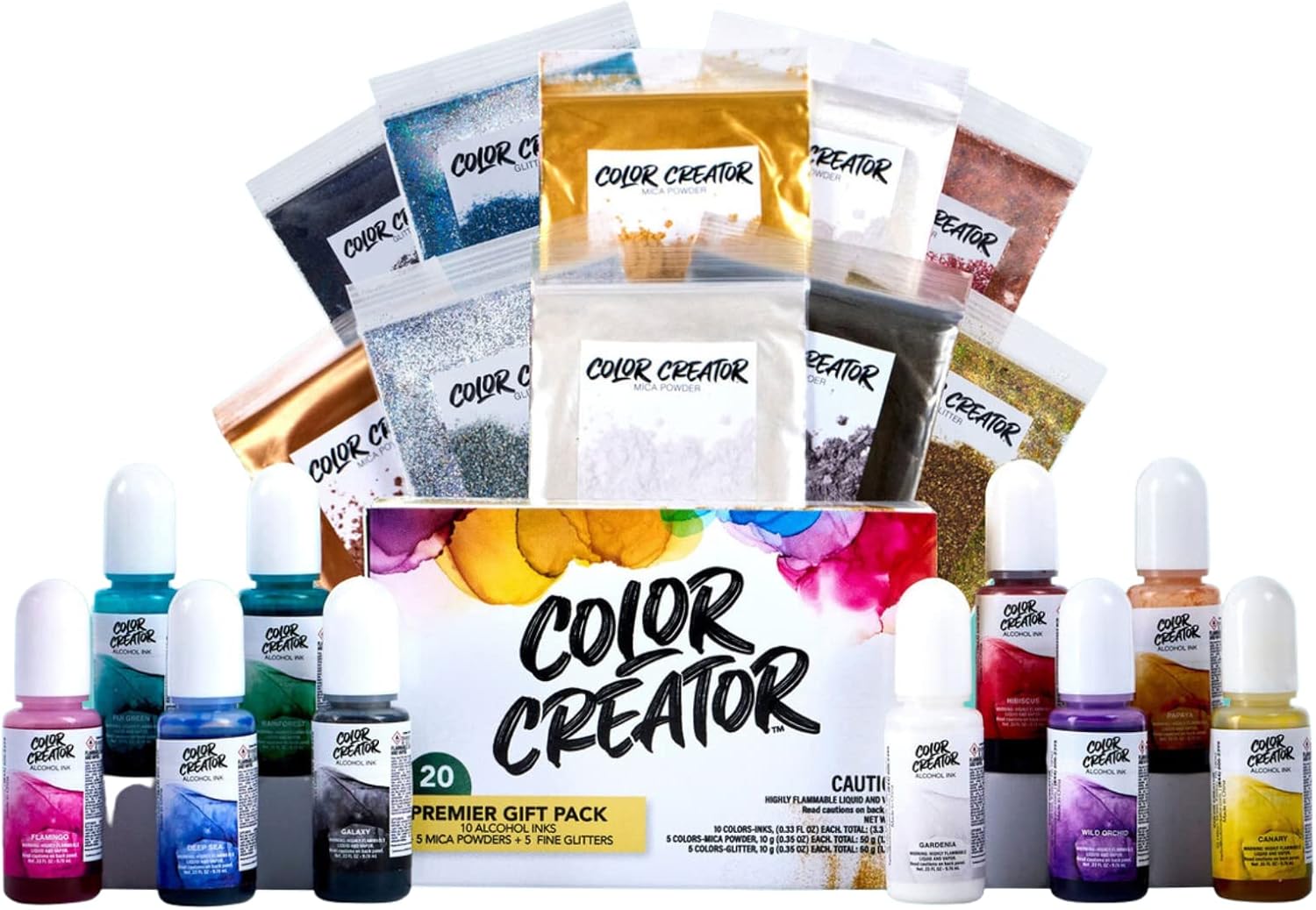Alumilite Color Creator Premier Gift Pack Mica Powder 20 Packs, Multipurpose DIY Art Kit and Craft Supplies, Epoxy Dye, Color Pigment, Embossing Ink, Jewelry Making, Soap Making
