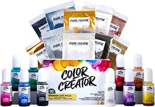 Color Creator Premier Gift Pack Mica Powder 20 Packs, Multipurpose DIY Art Kit and Craft Supplies, Epoxy Dye, Color Pigment, Embossing Ink, Jewelry Making, Soap Making